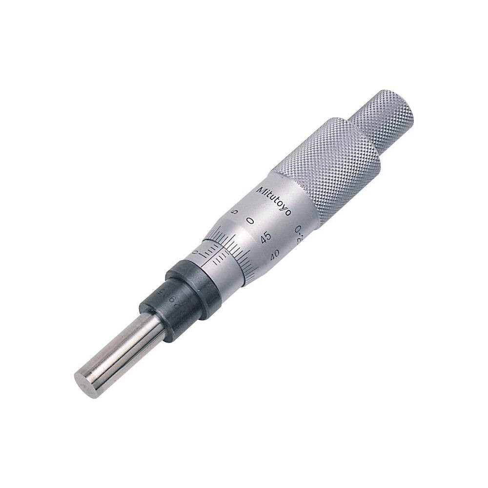 Mitutoyo 153-203 Mechanical Micrometer Heads; Minimum Measurement: .01mm ; Maximum Measurement: 25mm ; Accuracy: 13m ; Graduation: 0.01mm ; Thimble Type: Plain ; Spindle Shape: Flat