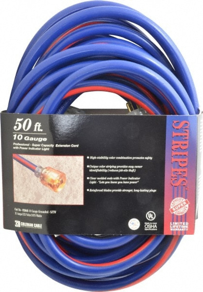 Southwire 26480064 50', 10/3 Gauge/Conductors, Blue/Red Outdoor Extension Cord