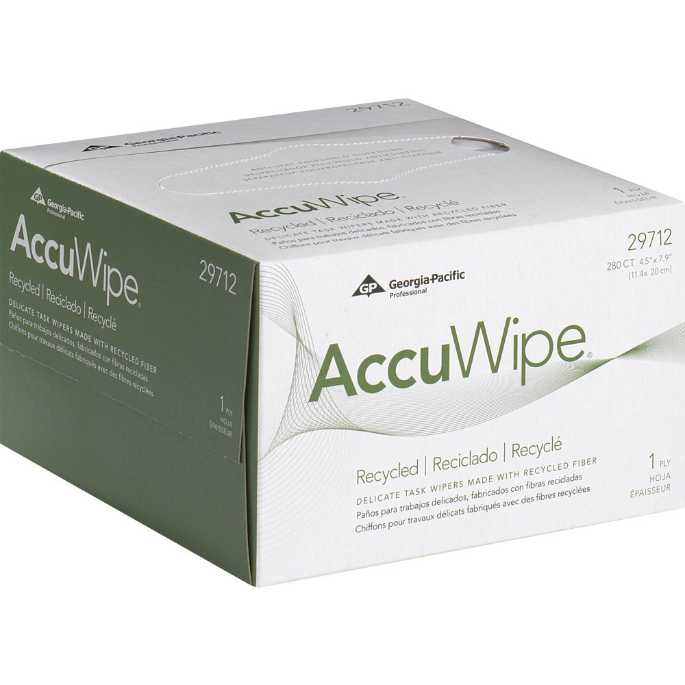 GEORGIA-PACIFIC CORPORATION AccuWipe 29712CT Pacific Blue Basic AccuWipe Recycled Disposable Delicate Task Wipers - For Precision Part, Instrument, Lens - Absorbent, Soft, Non-abrasive, Disposable, Streak-free - Fiber - 280 / Box - 60 / Carton - Whit