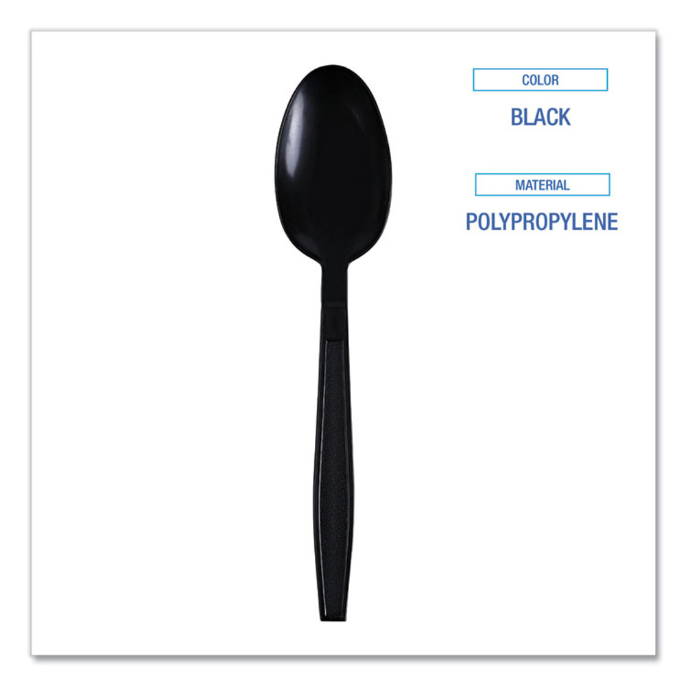 BOARDWALK TSHWPPBIW Heavyweight Wrapped Polypropylene Cutlery, Spoon, Plastic, Black, 1,000/Carton