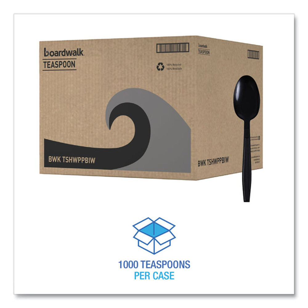 BOARDWALK TSHWPPBIW Heavyweight Wrapped Polypropylene Cutlery, Spoon, Plastic, Black, 1,000/Carton