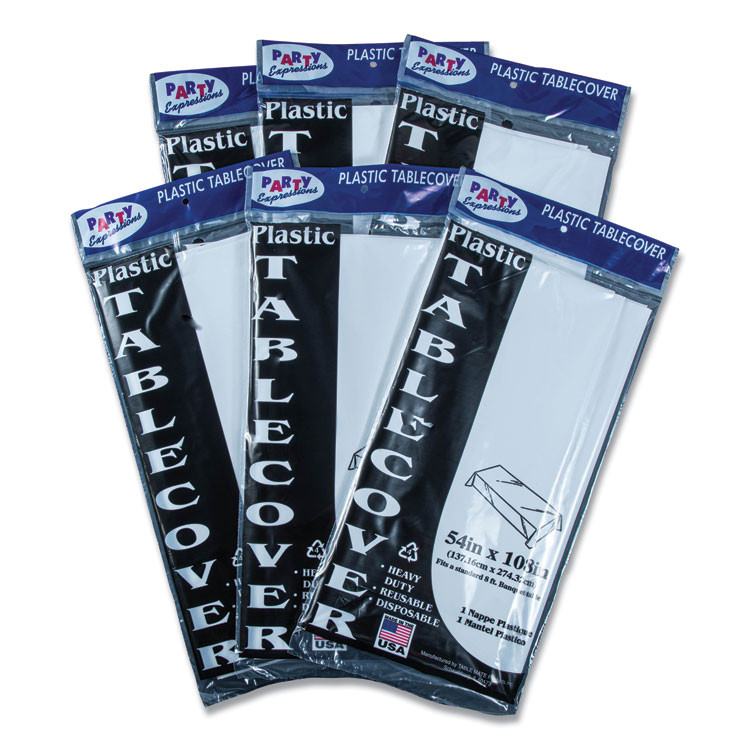 TABLEMATE PRODUCTS, CO. 549WH Table Set Rectangular Table Cover, Heavyweight Plastic, 54" x 108", White, 6/Pack