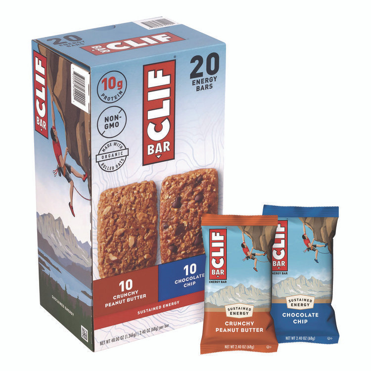 CLIF BAR & COMPANY 22000438 Energy Bar, Chocolate Chip/Crunchy Peanut Butter, 2.4 oz, 20/Box