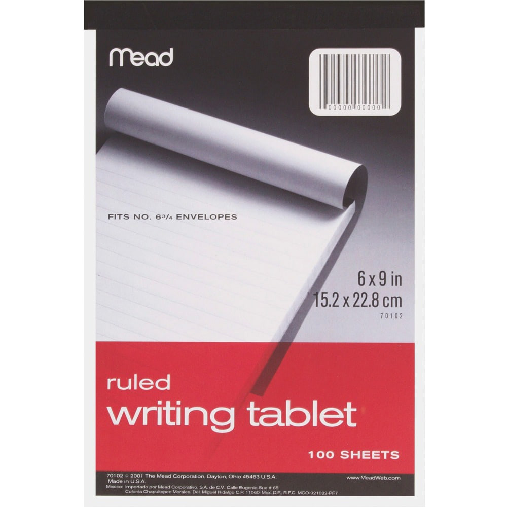 MEADWESTVACO CORP Mead 70102  Ruled Writing Tablet - 100 Sheets - Ruled - 20 lb Basis Weight - 6in x 9in - White Paper - 1 Each