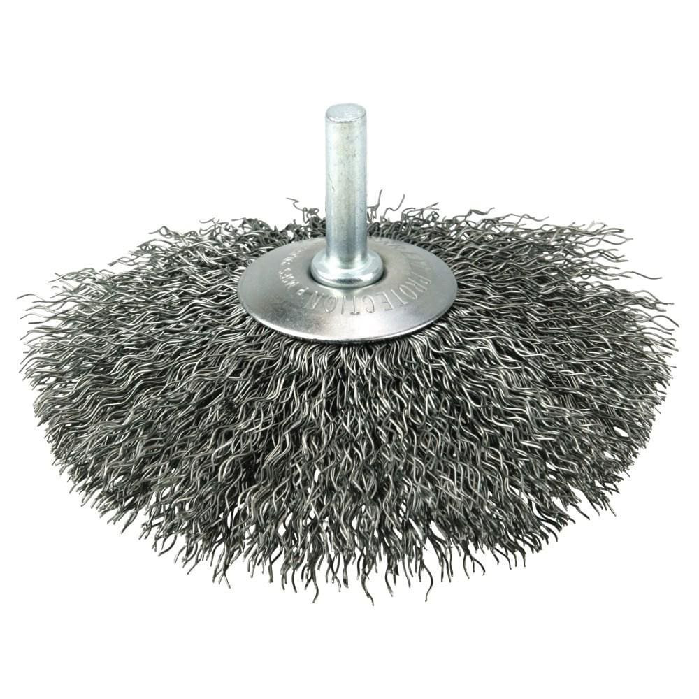 Weiler 17923 Wheel Brush: 4" Wheel Dia, 9/16" Face Width, 0.014" Wire Dia, Crimped