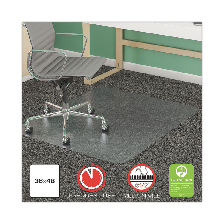 DEFLECTO CORPORATION CM14142 SuperMat Frequent Use Chair Mat for Medium Pile Carpeted Floors, Rectangular, 36" x 48", Clear, Ships Flat