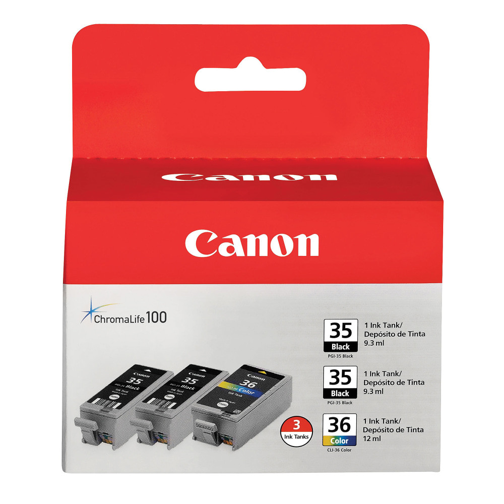 CANON USA, INC. Canon 1509B007  PGI-35/CLI-36 Black And Tri-Color Ink Cartridges, Pack Of 3, 1509B007