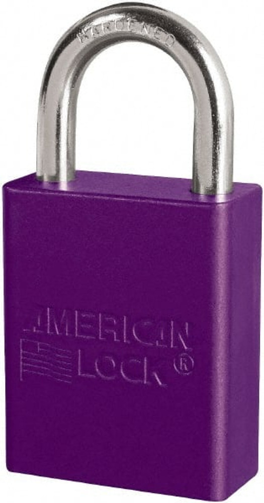 American Lock S1105PRP Lockout Padlock: Keyed Different, Key Retaining, Aluminum, 1" High, Plated Metal Shackle, Purple