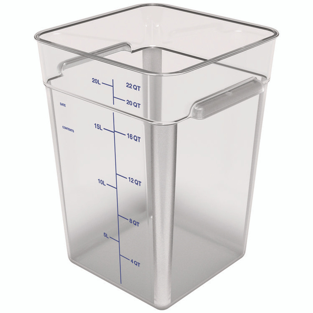 CFS BRANDS Carlisle 1195607 Squares Polycarbonate Food Storage Container, 22 qt, 11 13 x 11.13 x 15.72, Clear, Plastic