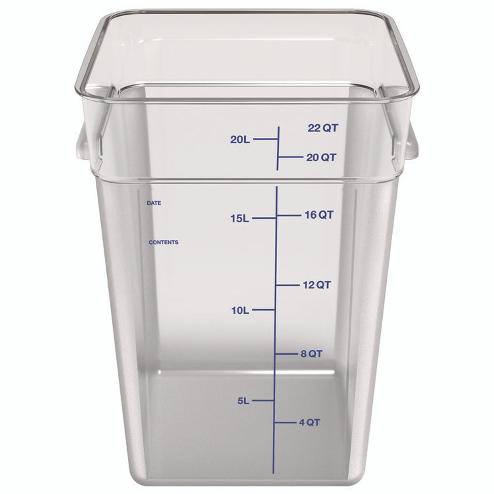 CFS BRANDS Carlisle 1195607 Squares Polycarbonate Food Storage Container, 22 qt, 11 13 x 11.13 x 15.72, Clear, Plastic