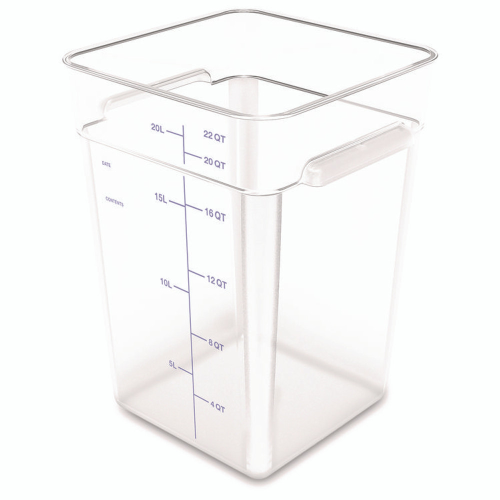 CFS BRANDS Carlisle 1195607 Squares Polycarbonate Food Storage Container, 22 qt, 11 13 x 11.13 x 15.72, Clear, Plastic