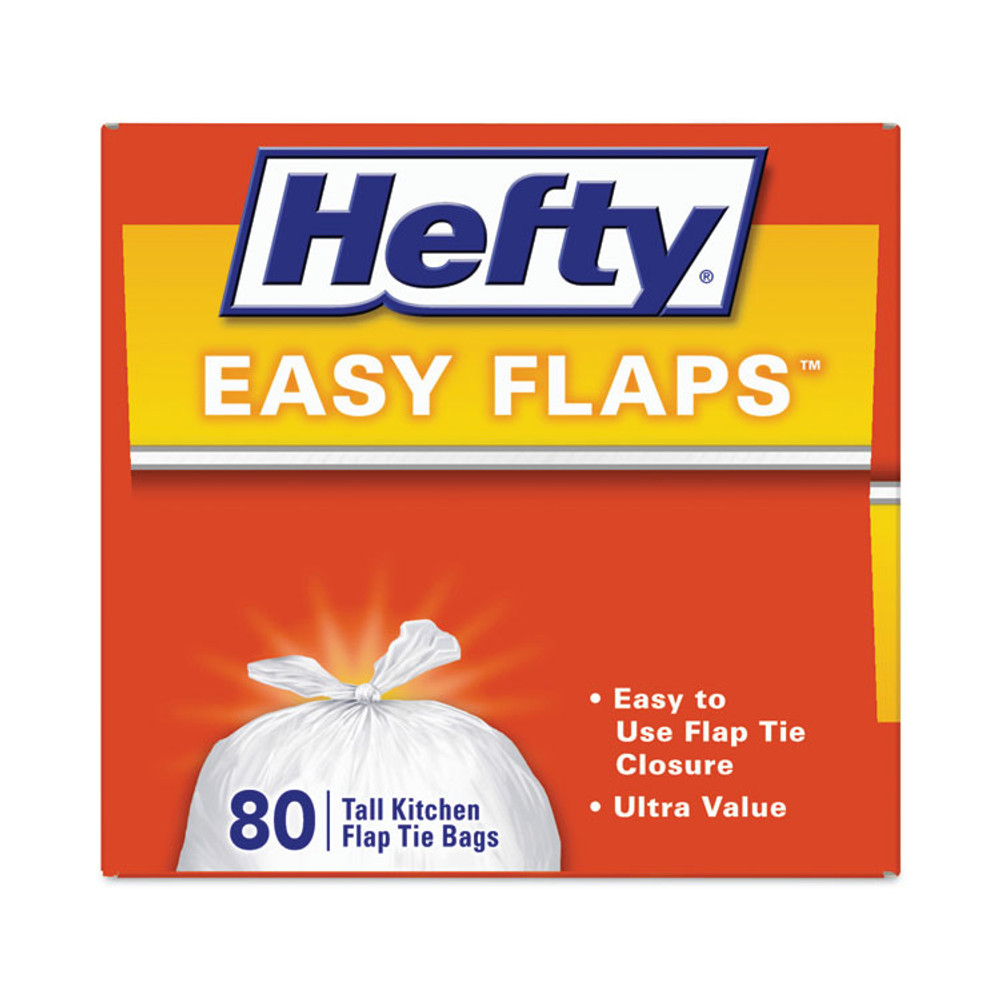 REYNOLDS FOOD PACKAGING Hefty® E84563CT Easy Flaps Trash Bags, Tie-Flap, 13 gal, 23.75" x 28", White, 80 Bags/Box, 3 Boxes/Carton