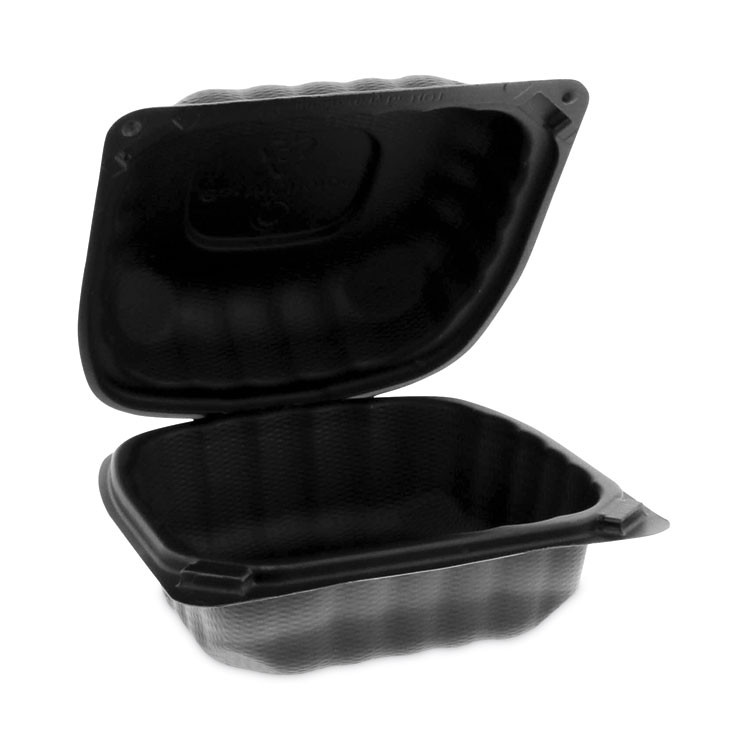 PACTIV EVERGREEN CORPORATION YCNB06000000 EarthChoice SmartLock Microwavable MFPP Hinged Lid Container, 5.75 x 5.95 x 3.1, Black, Plastic, 400/Carton