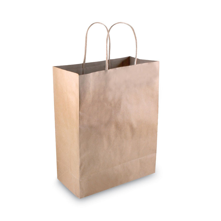 CONSOLIDATED STAMP COSCO 098375 Premium Shopping Bag, Rope Handles, 8" x 4" x 10.25", Kraft, 50/Box
