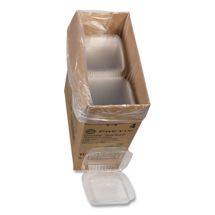 PACTIV EVERGREEN CORPORATION YCI81110 ClearView SmartLock Hinged Lid Container, 9.22 x 8.88 x 2.91, Clear, Plastic, 200/Carton