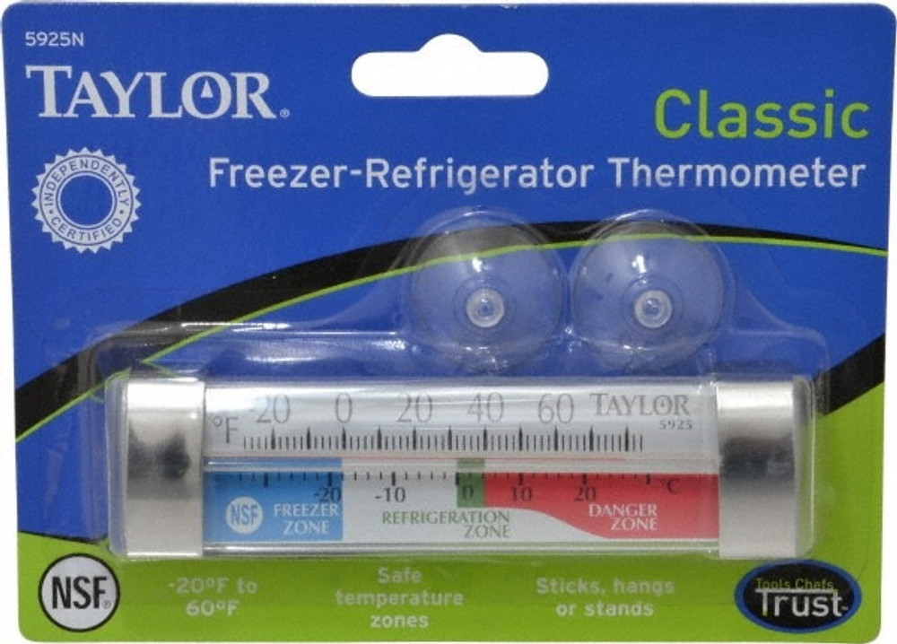 Taylor 5925N Cooking & Refrigeration Thermometers; Type: Refrigeration Thermometer; Refrigeration Thermometer ; Maximum Temperature (F): 60; 60.00; 60.00C; 60.00F ; Accuracy: 1.00C; 2.00F ; Resolution (Deg F): 2 ; Accuracy Degree (F): 2