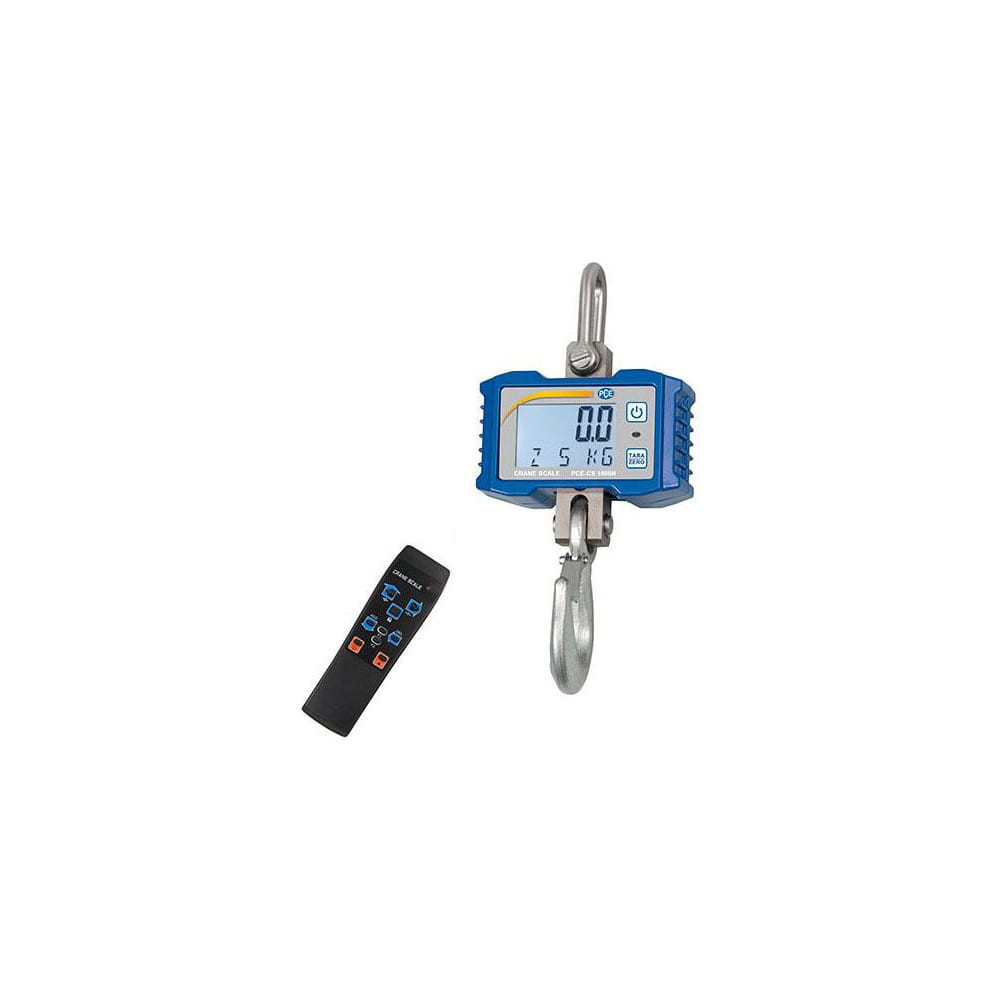 PCE Instruments PCE-CS 1000N Crane Scales & Hanging Scales; Type: Crane Scale ; Capacity (Lb.): 2200.00 ; Capacity (kg): 1000.0000 ; Display Type: LCD w/Backlight ; Graduation: .2 ; UNSPSC Code: 41111500