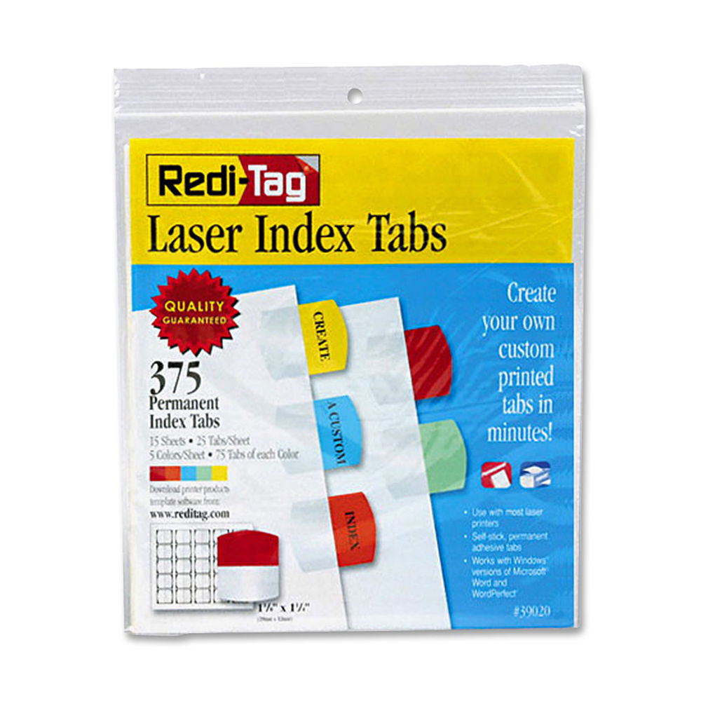 REDI-TAG CORPORATION 39020 Redi-Tag Laser Index Tabs, 1 1/8in x 1 1/4in, Assorted, Pack Of 375