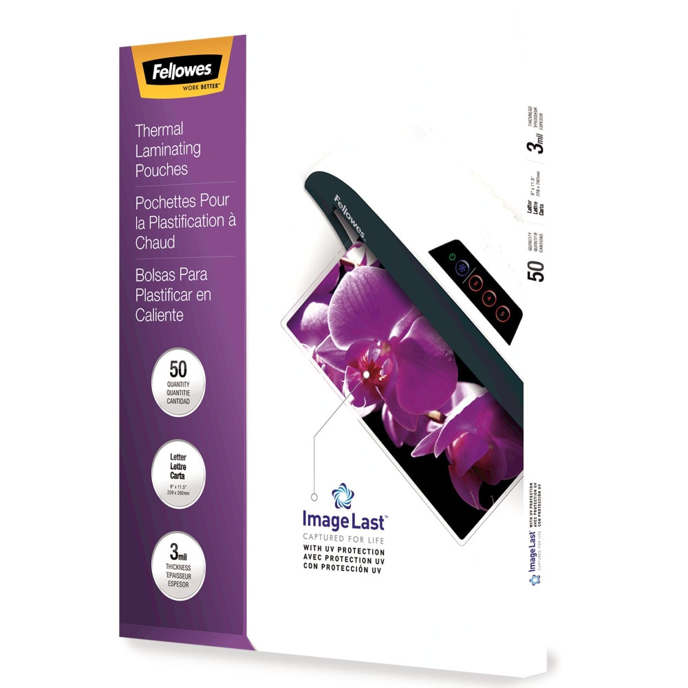 FELLOWES INC. 52225 Fellowes ImageLast Thermal Laminating Pouches, UV Protection, 9in x 11 1/2in, 3 Mil, Glossy, Pack Of 50