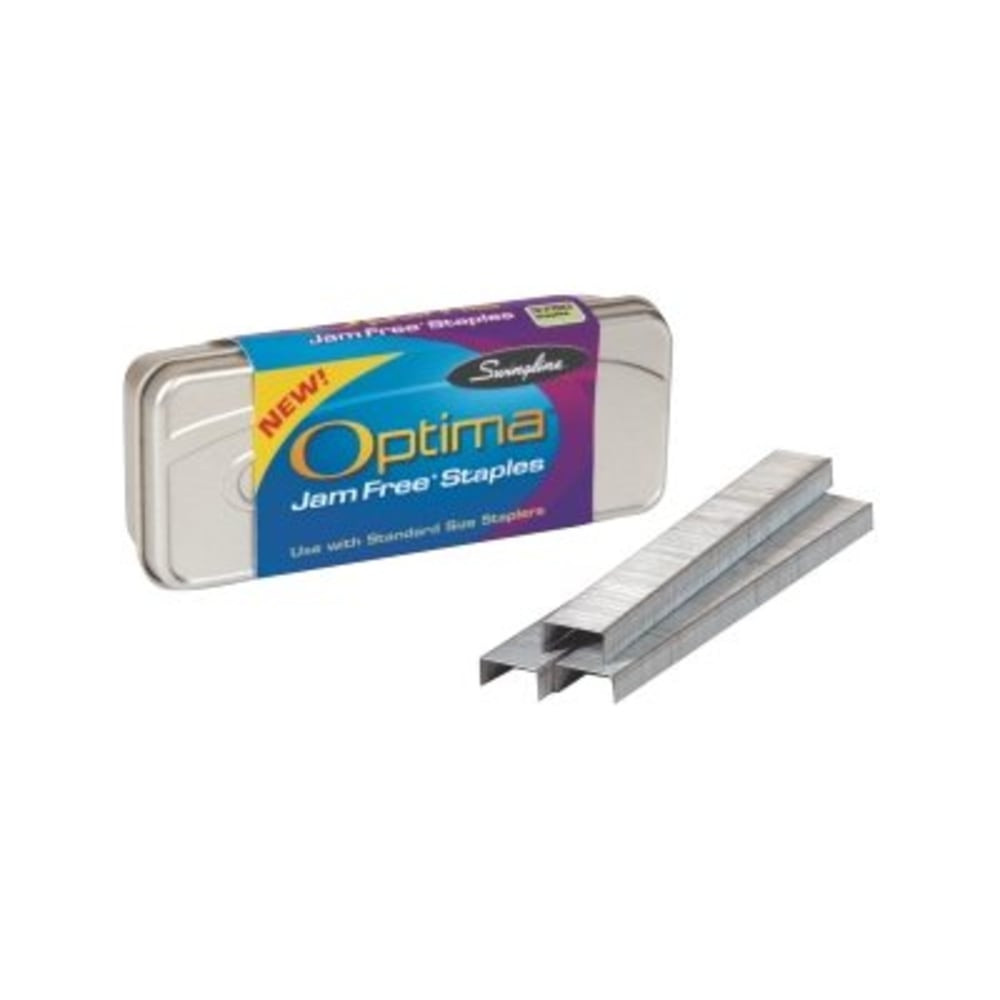 Use with Optima staplers, as well as standard size desktop, grip and electric staplers  Get less jamming when stapling with Swingline Optima staples. 210 staples per strip.  These 1/4in staples can be used in staplers that accept standard size staples.  Advanced design at the tip of the staple improves the ease of use.  Premium staples can bind up to 2-40 sheets  high-capacity staples can bind up to 2-70 sheets. longg:  Metal, reusable packing protects staples from damage.  Staples for use in many Optima staplers. Use in Optima Desk, Optima Grip, Optima Compact Grip, Optima PowerEase, Optima 40, Electric Optima Grip, Optima 20 and Electric Optima 45. Staplers are sold separately.