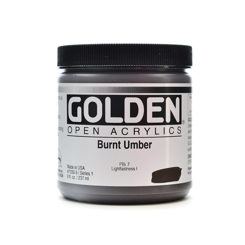 GOLDEN ARTIST COLORS, INC. Golden 7030-5  OPEN Acrylic Paint, 8 Oz Jar, Burnt Umber