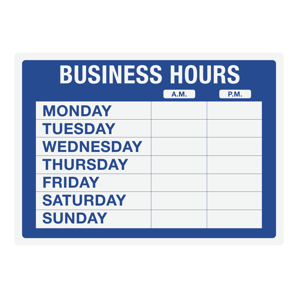 CONSOLIDATED STAMP MFG CO COSCO 098023  Static Cling "Business Hours" Sign Kit, 10in x 14in, Blue