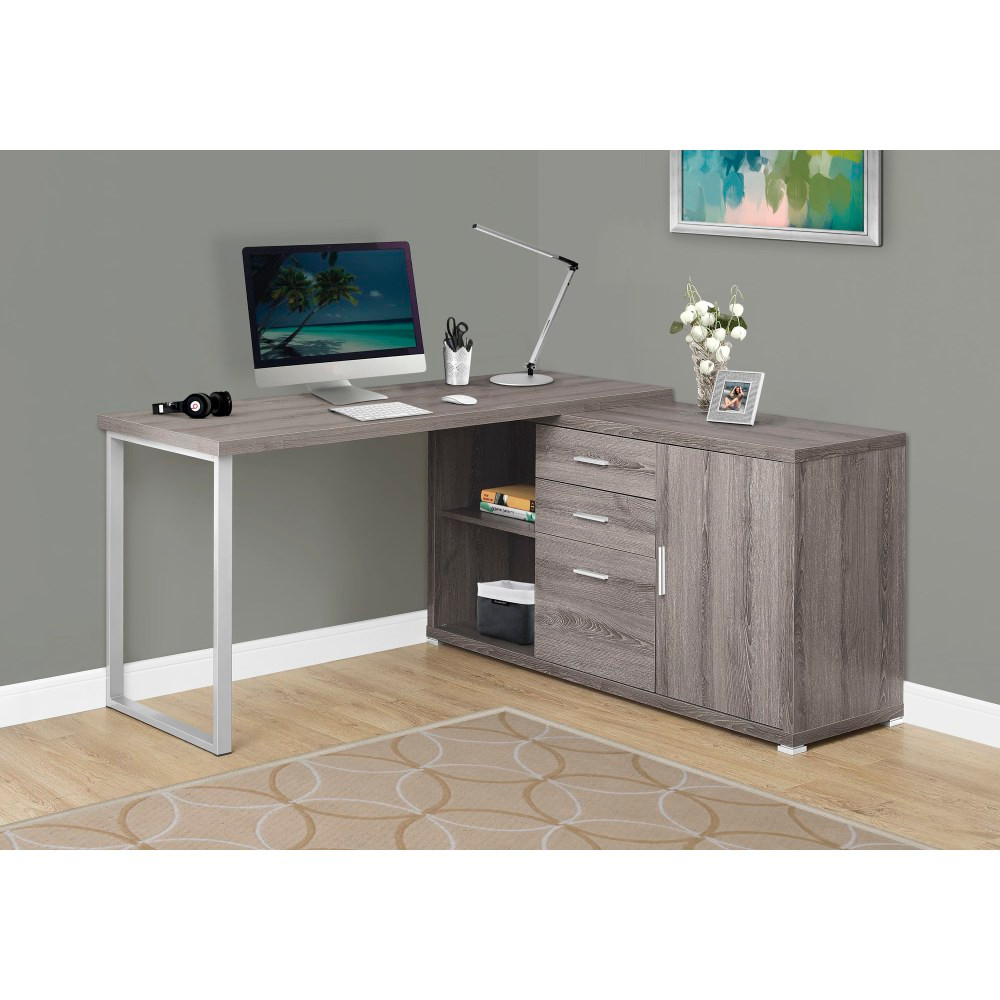 MONARCH PRODUCTS Monarch Specialties I 7285  24inW L-Shaped Corner Desk With Cabinet, Dark Taupe