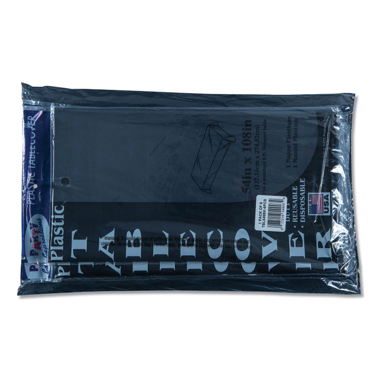 TABLEMATE PRODUCTS, CO. 549BK Table Set Rectangular Table Covers, Heavyweight Plastic, 54" x 108", Black, 6/Pack