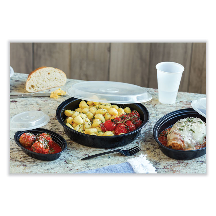 PACTIV EVERGREEN CORPORATION OC06B Newspring VERSAtainer Microwavable Containers, Oval, 6 oz, 5.7 x 4 x 1.5, Black/Clear, Plastic, 150/Carton