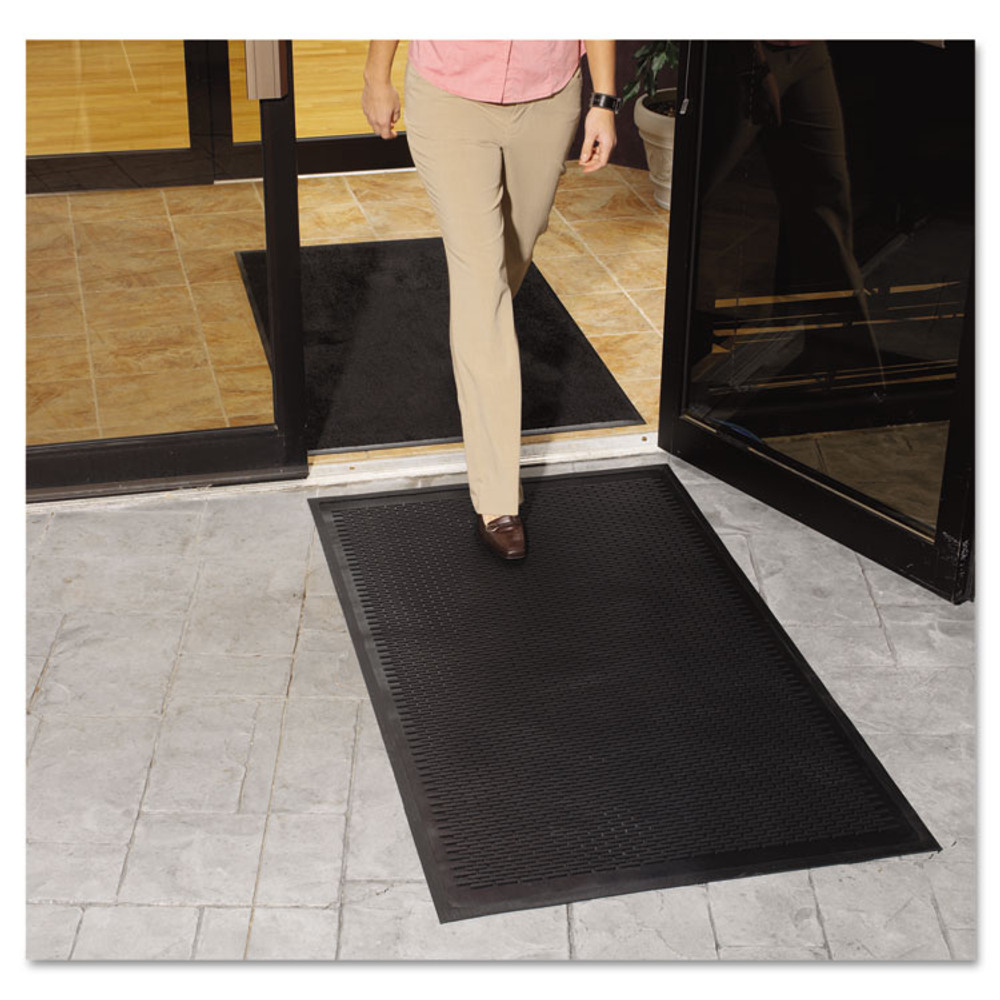 MILLENNIUM MAT COMPANY Guardian 14030500 Clean Step Outdoor Rubber Scraper Mat, Black Ribbon Ribbed Polypropylene Surface, 36" x 60"