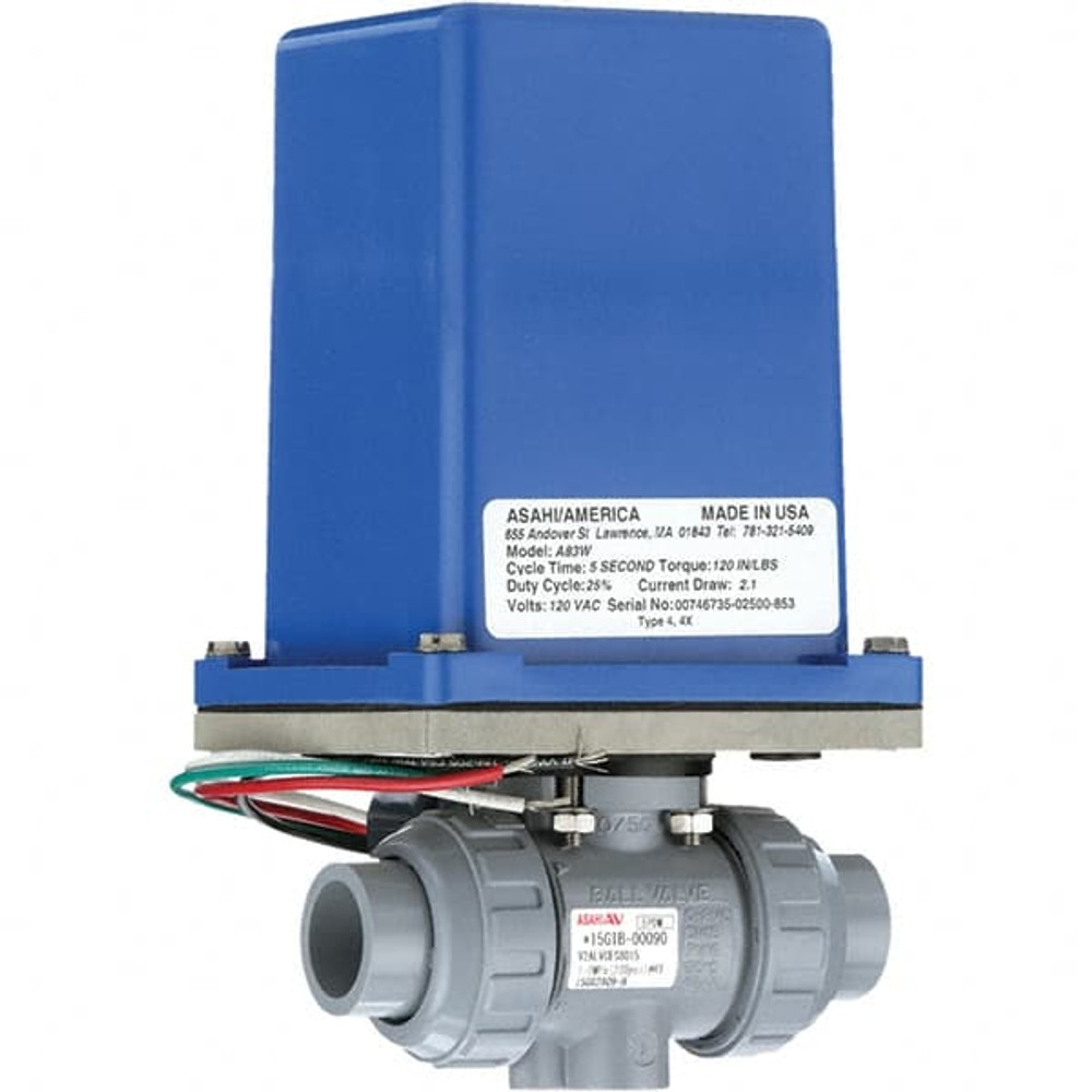 Asahi 2925012 Motorized Automatic Ball Valve: 1-1/4" Pipe, Chlorinated polyvinyl chloride