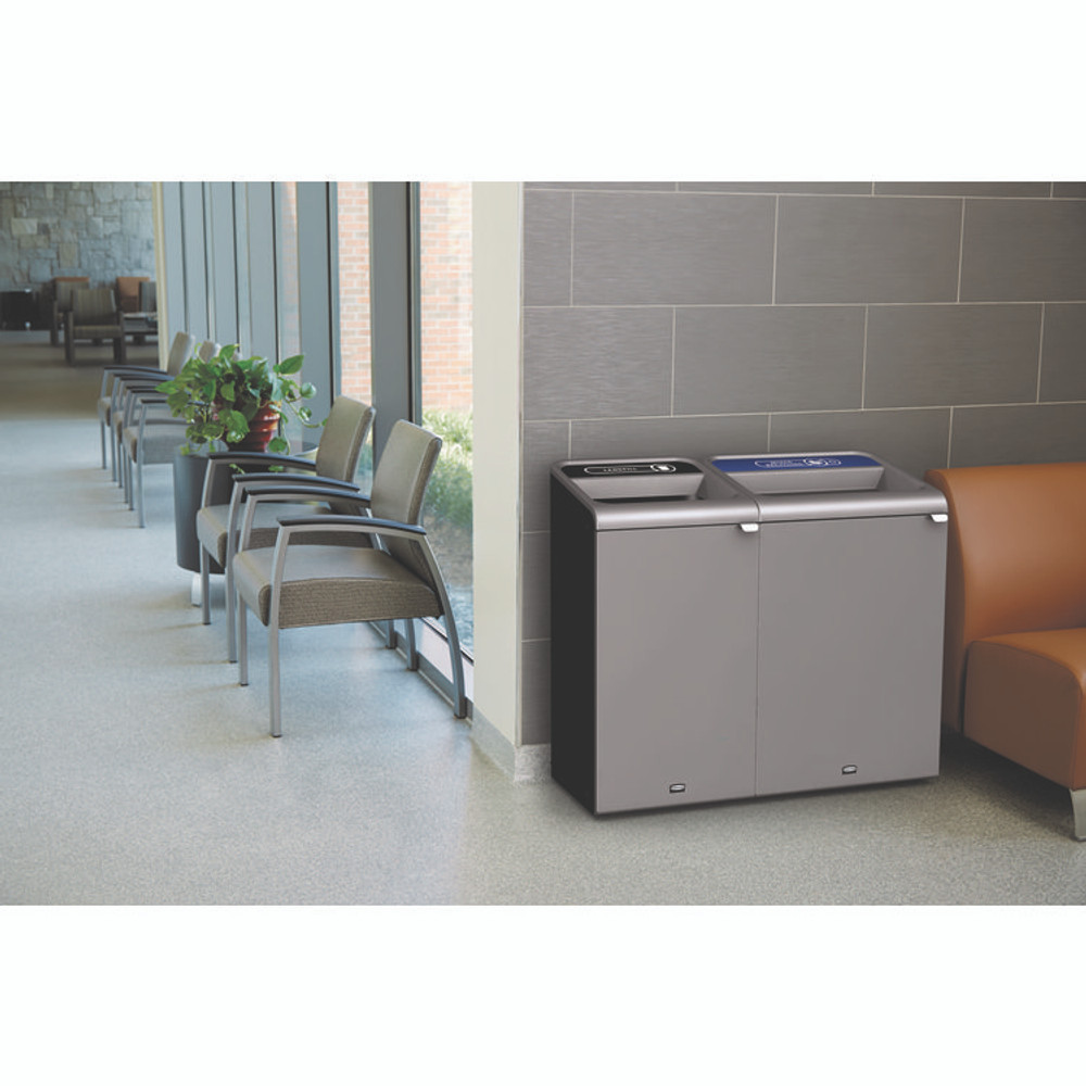 RUBBERMAID COMMERCIAL PROD. 1961629 Configure Indoor Recycling Waste Receptacle, Mixed Recycling, 33 gal, Metal, Gray