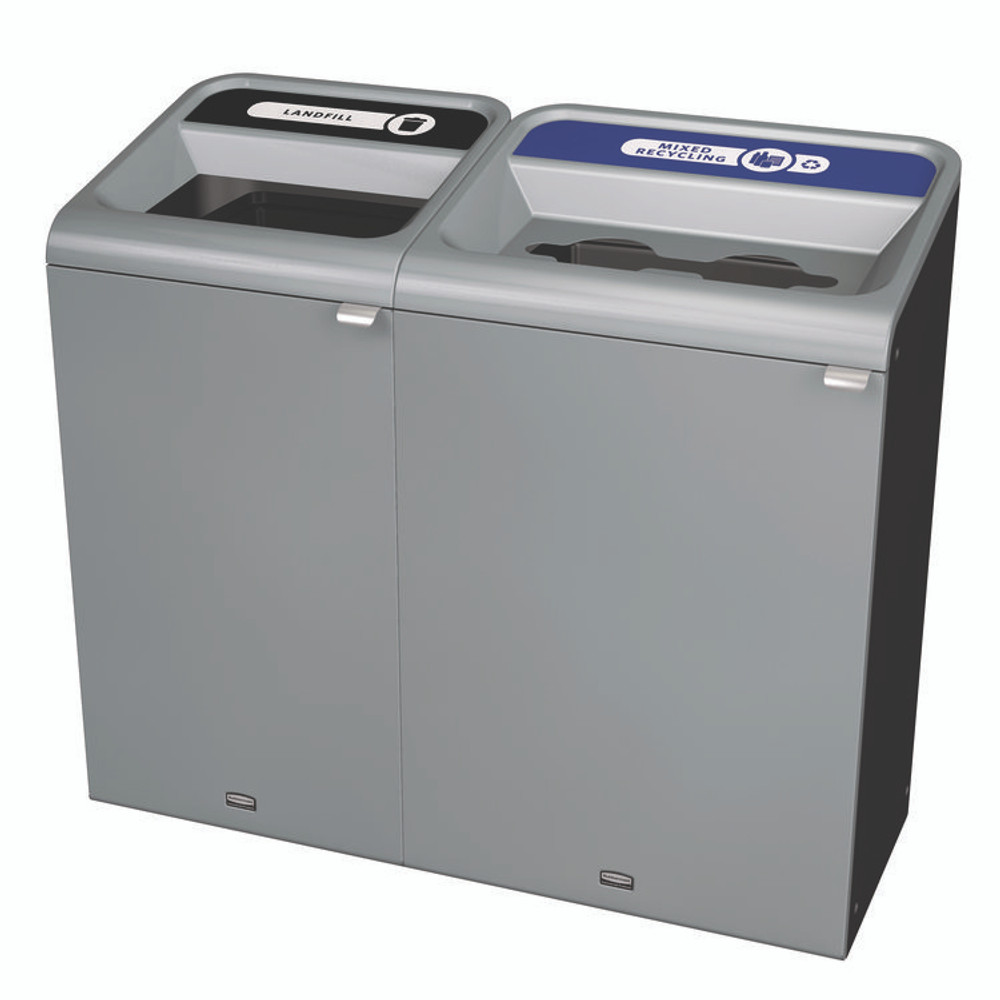 RUBBERMAID COMMERCIAL PROD. 1961629 Configure Indoor Recycling Waste Receptacle, Mixed Recycling, 33 gal, Metal, Gray