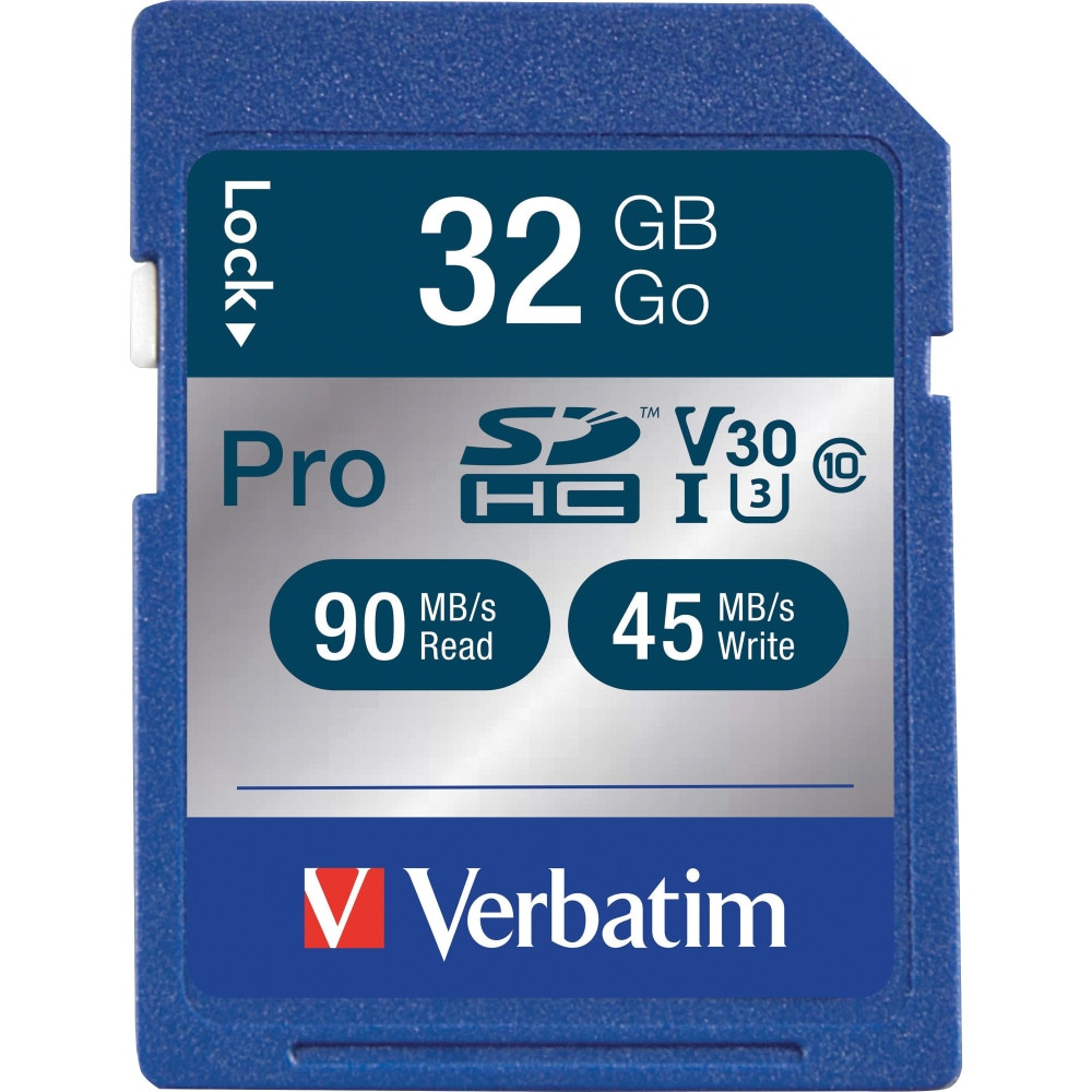 VERBATIM AMERICAS LLC Verbatim 98047  32GB Pro 600X SDHC Memory Card, UHS-1 U3 Class 10 - Class 10/UHS-I - 1 Card - 600x Memory Speed