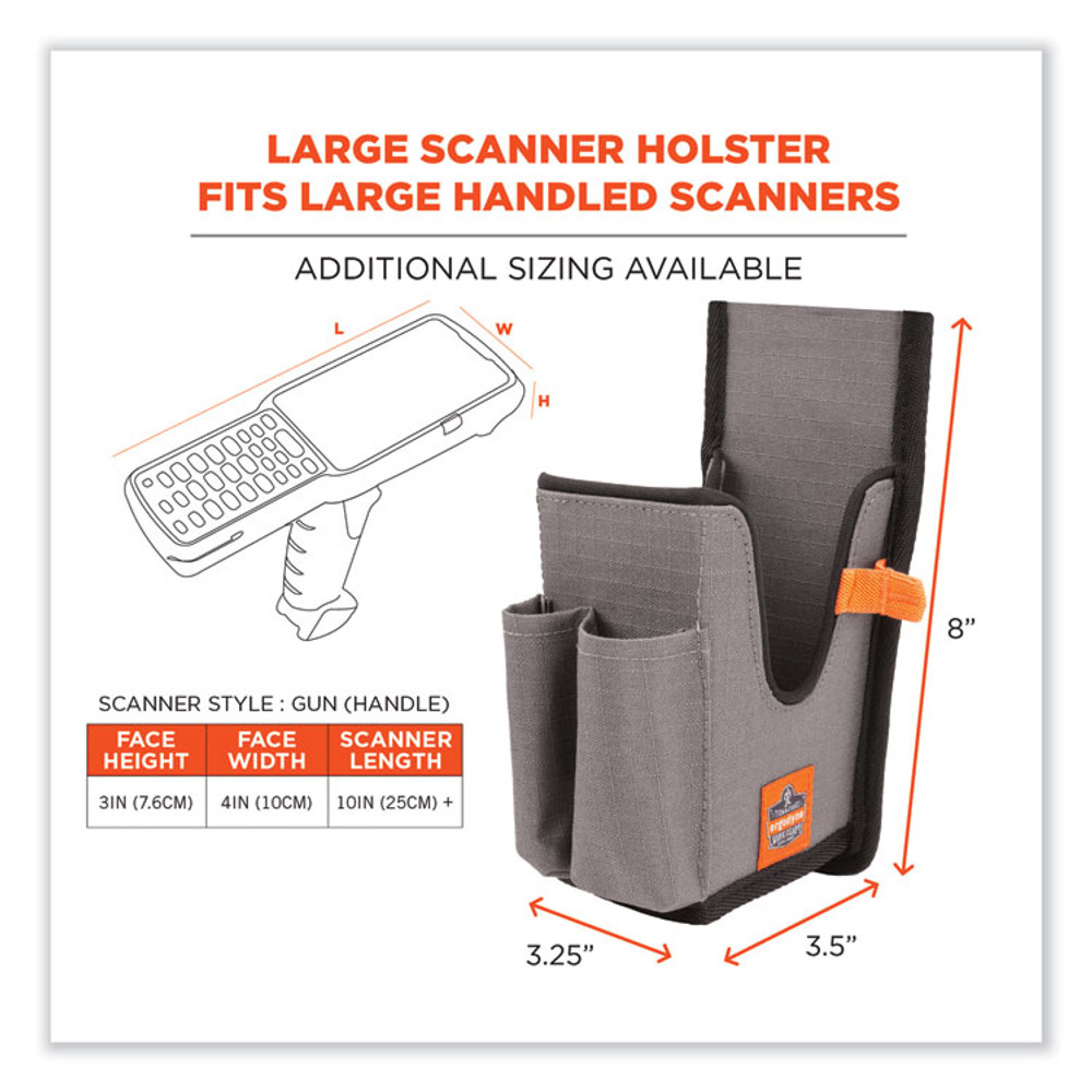 TENACIOUS HOLDINGS, INC. ergodyne® 19181 Squids 5540 Handheld Barcode Scanner Holster with Belt Loop, Large, 2.75 x 3.5 x 8, Polyester, Gray
