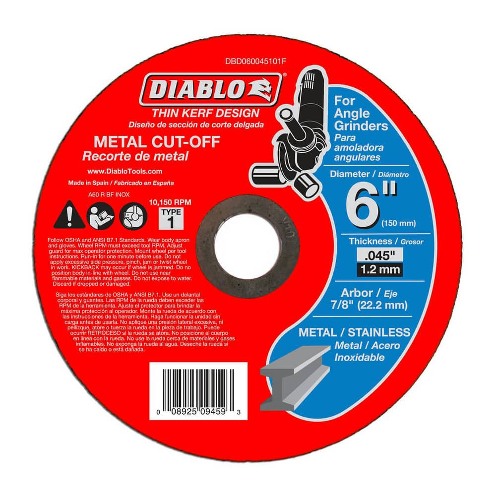 DIABLO DBD060045101F Cut-Off Wheel:  Type 1 (01/41),  6" Dia,  Aluminum Oxide