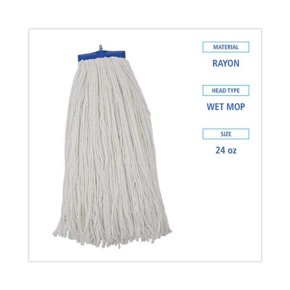 BOARDWALK 724REA Cut-End Lie-Flat Wet Mop Head, Rayon, 24oz, White