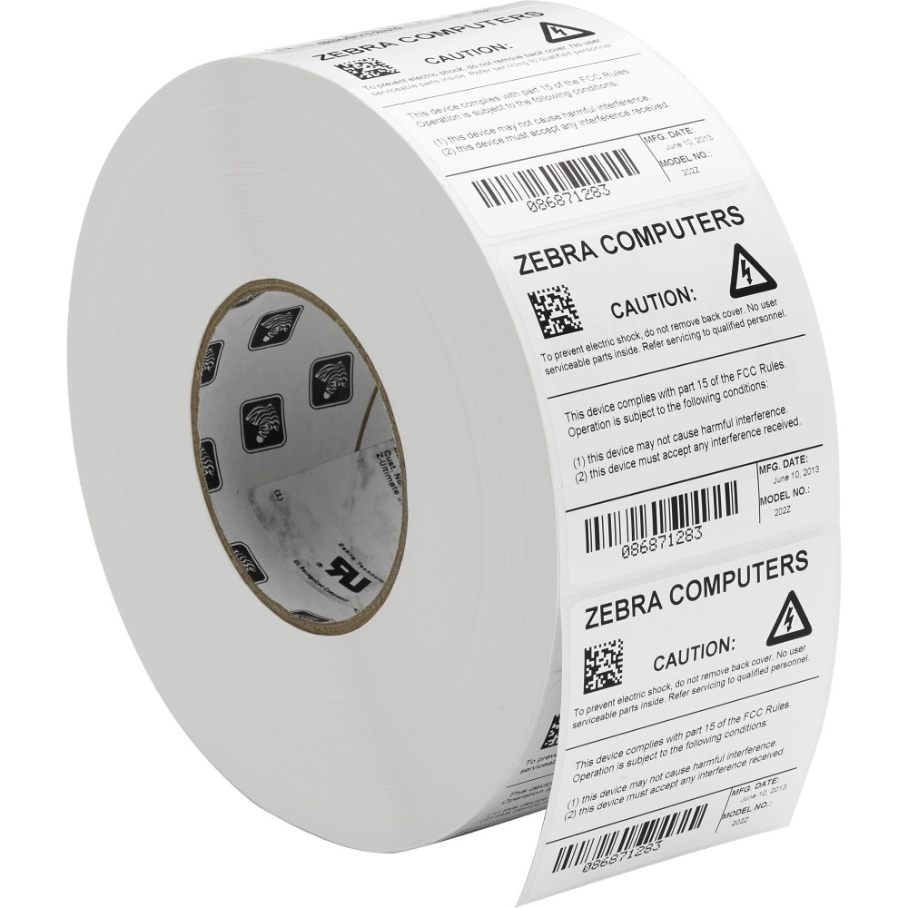 ZEBRA TECHNOLOGIES VTI, INC. 10011981 Zebra Z-Ultimate 2000T Thermal Label - 1 1/2in Width x 1in Length - Permanent Adhesive - Thermal Transfer - Glossy - White - Acrylic, Polyester - 5486 / Roll - 4 / Roll - Chemical Resistant, Temperature Resistant