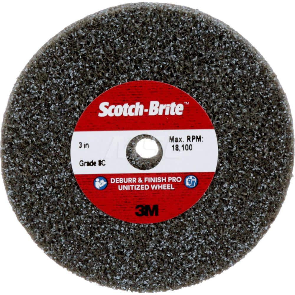 3M Deburring Wheel:  3" Dia, 1/2" Face Width, 1/4" Hole, Density 8, Ceramic 7100251900