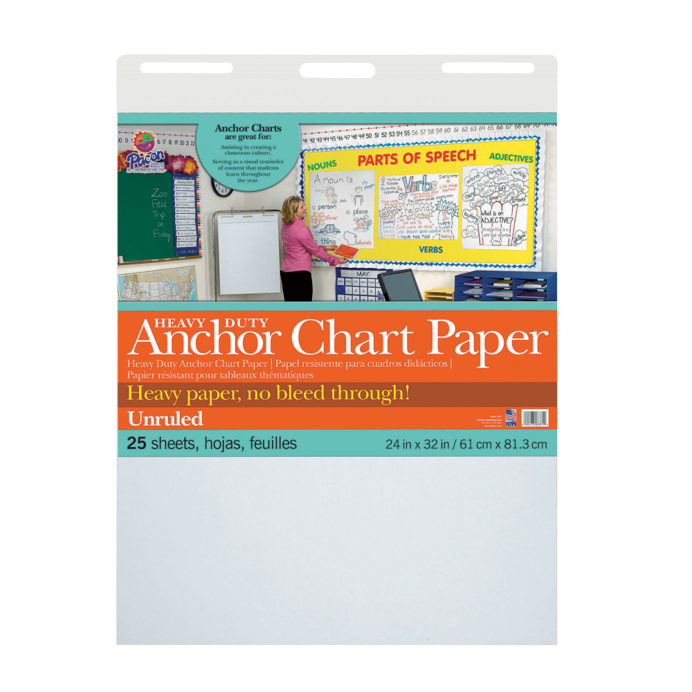 PACON CORPORATION PAC3371 Pacon Heavy-Duty Anchor Chart Paper Pad, 24in x 32in, Unruled, White, 25 Sheets