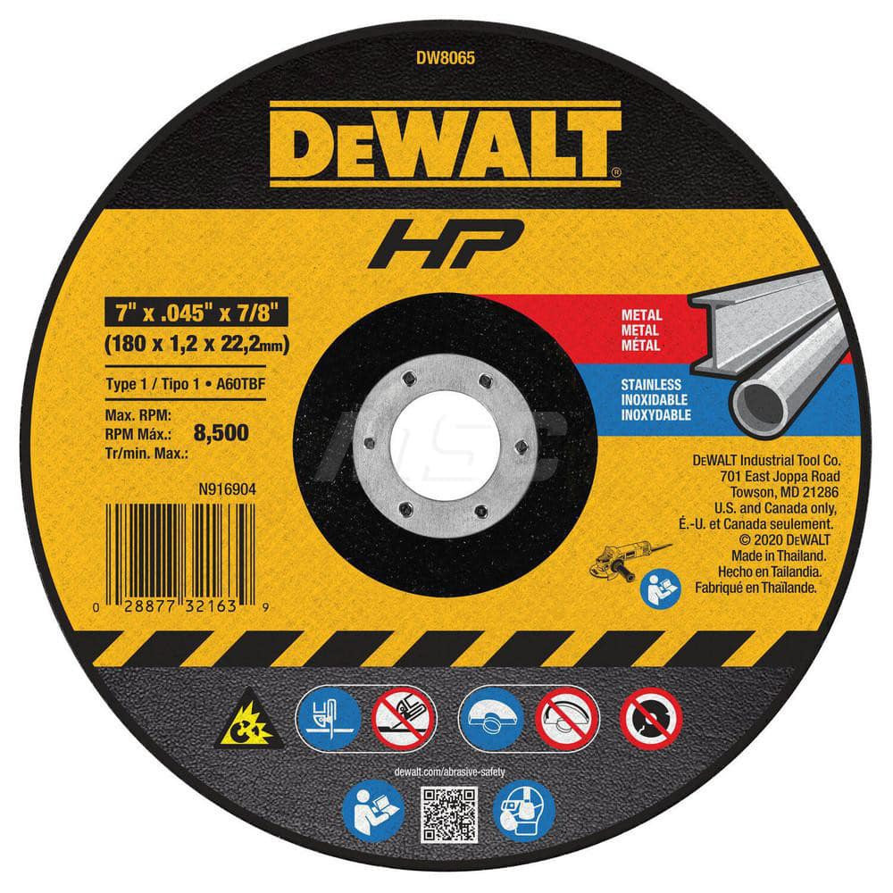 DeWALT DW8065 Cutoff Wheel: 7" Dia, 0.055" Thick, 7/8" Hole, Aluminum Oxide