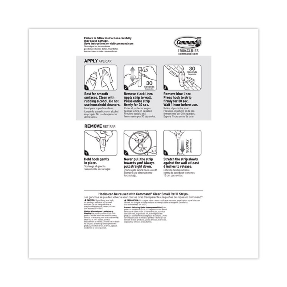 3M/COMMERCIAL TAPE DIV. Command™ 17006CLRES Clear Hooks and Strips, Mini, Plastic, 0.5 lb Capacity, 6 Hooks and 8 Strips/Pack