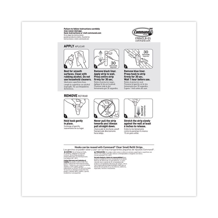 3M/COMMERCIAL TAPE DIV. Command™ 17006CLRES Mini Clear Hooks, Plastic, Supports 0.5 lb, 6/Pack