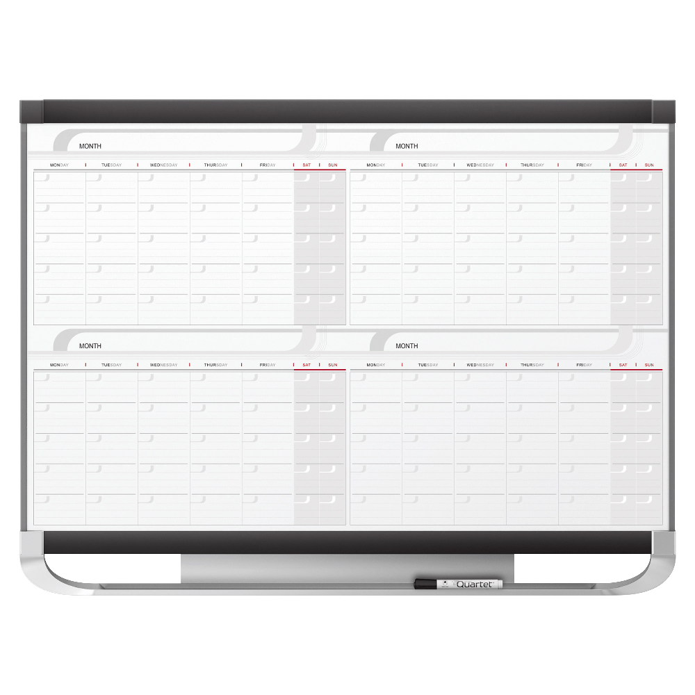 ACCO BRANDS USA, LLC 4MCP43P2 Quartet Prestige 2 Magnetic Four Month Calendar Board, 4ft x 3ft, Total Erase Surface - Monthly - 4 Month - Graphite, White - Steel - Marker Tray, Durable, Ghost Resistant, Stain Resistant, Magnetic, Maintenance Schedule