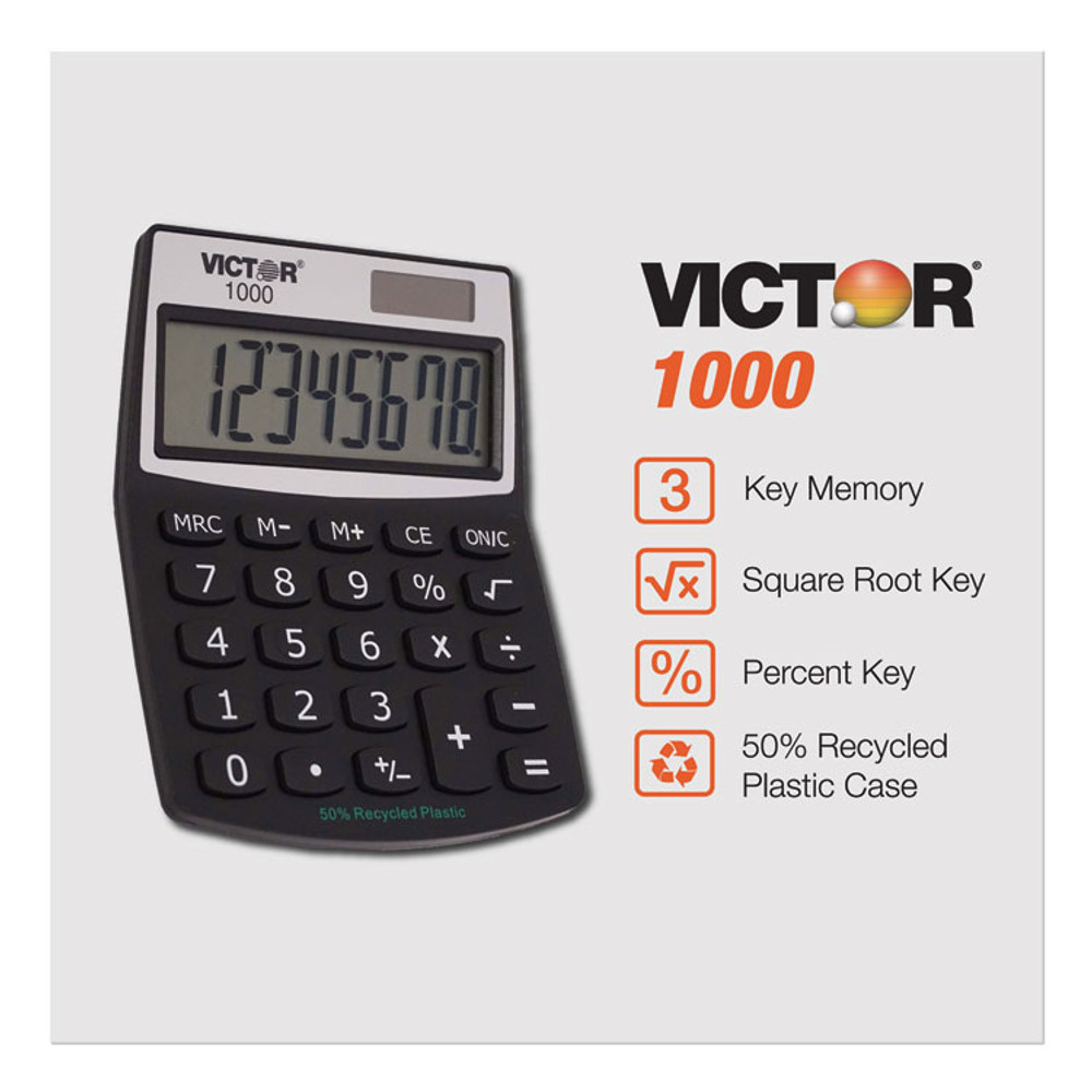 VICTOR TECHNOLOGY LLC 1000 1000 Minidesk Calculator, 8-Digit LCD