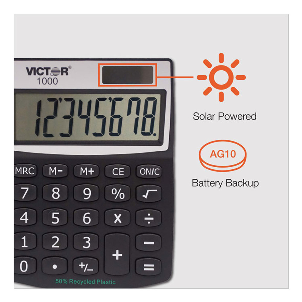 VICTOR TECHNOLOGY LLC 1000 1000 Minidesk Calculator, 8-Digit LCD