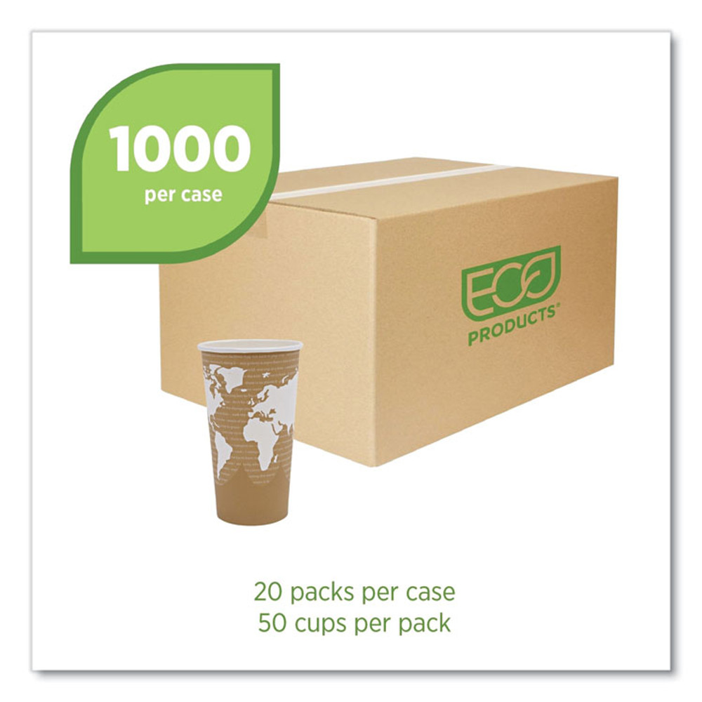 ECO-PRODUCTS,INC. EP-BHC20-WA World Art Renewable and Compostable Hot Cups, 20 oz, Paper, Brown/White, 50/Pack, 20 Packs/Carton