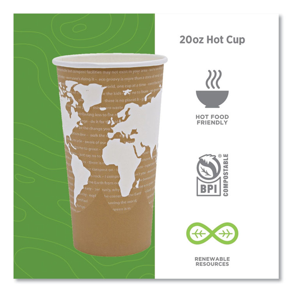 ECO-PRODUCTS,INC. EP-BHC20-WA World Art Renewable and Compostable Hot Cups, 20 oz, Paper, Brown/White, 50/Pack, 20 Packs/Carton