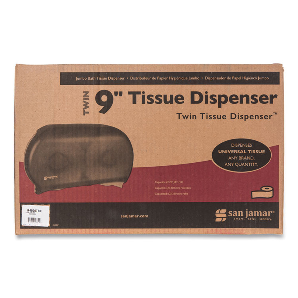 CFS BRANDS San Jamar® R4000TBK Twin 9" Jumbo Tissue Dispenser, Classic, 19 x 5.25 x 12, Transparent Black Pearl