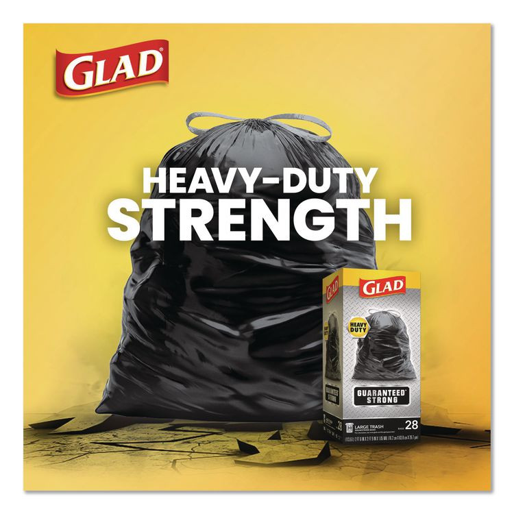 CLOROX SALES CO. Glad® 78952 Guaranteed Strong Large Drawstring Trash Bags, Three-Ply, 30 gal, 1.05 mil, 30" x 33", Black, 90/Carton